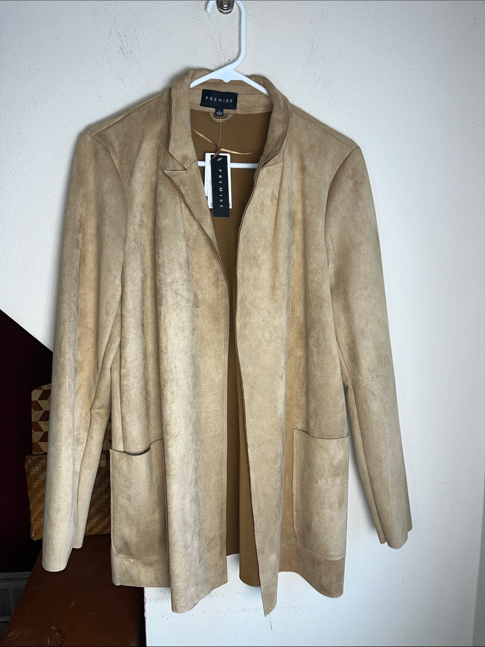 Premise Beige Faux Suede Open Front Blazer L